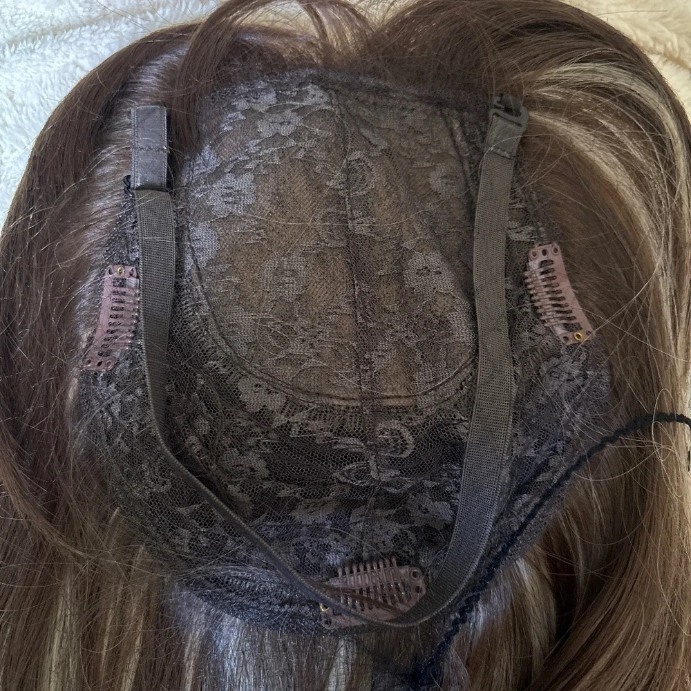 24”,  Luxury Hair Topper with strap.3 Clips.